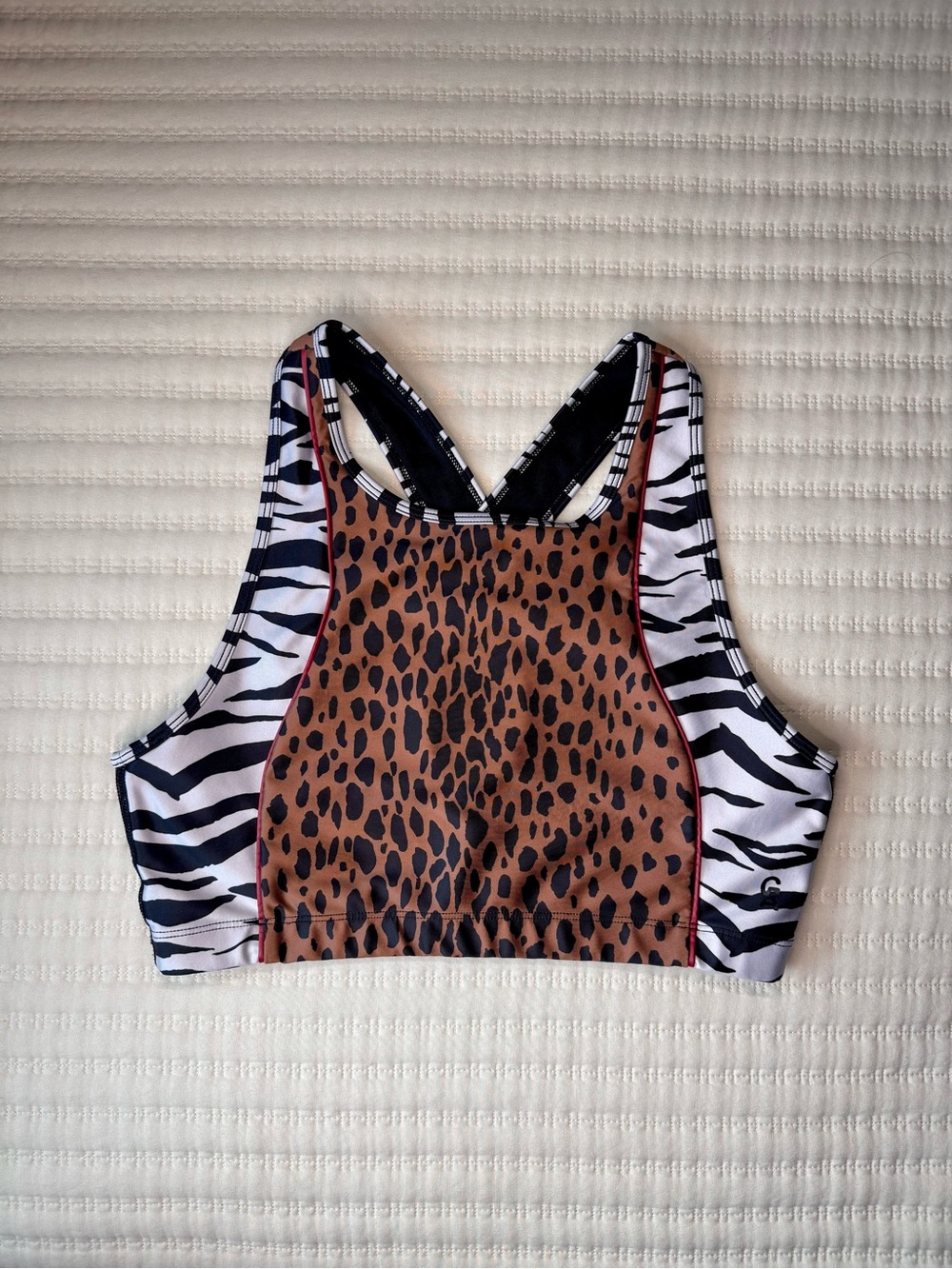Good American The Upper Cut Duo Animal Print Zebra & Cheetah Halter Sports Bra